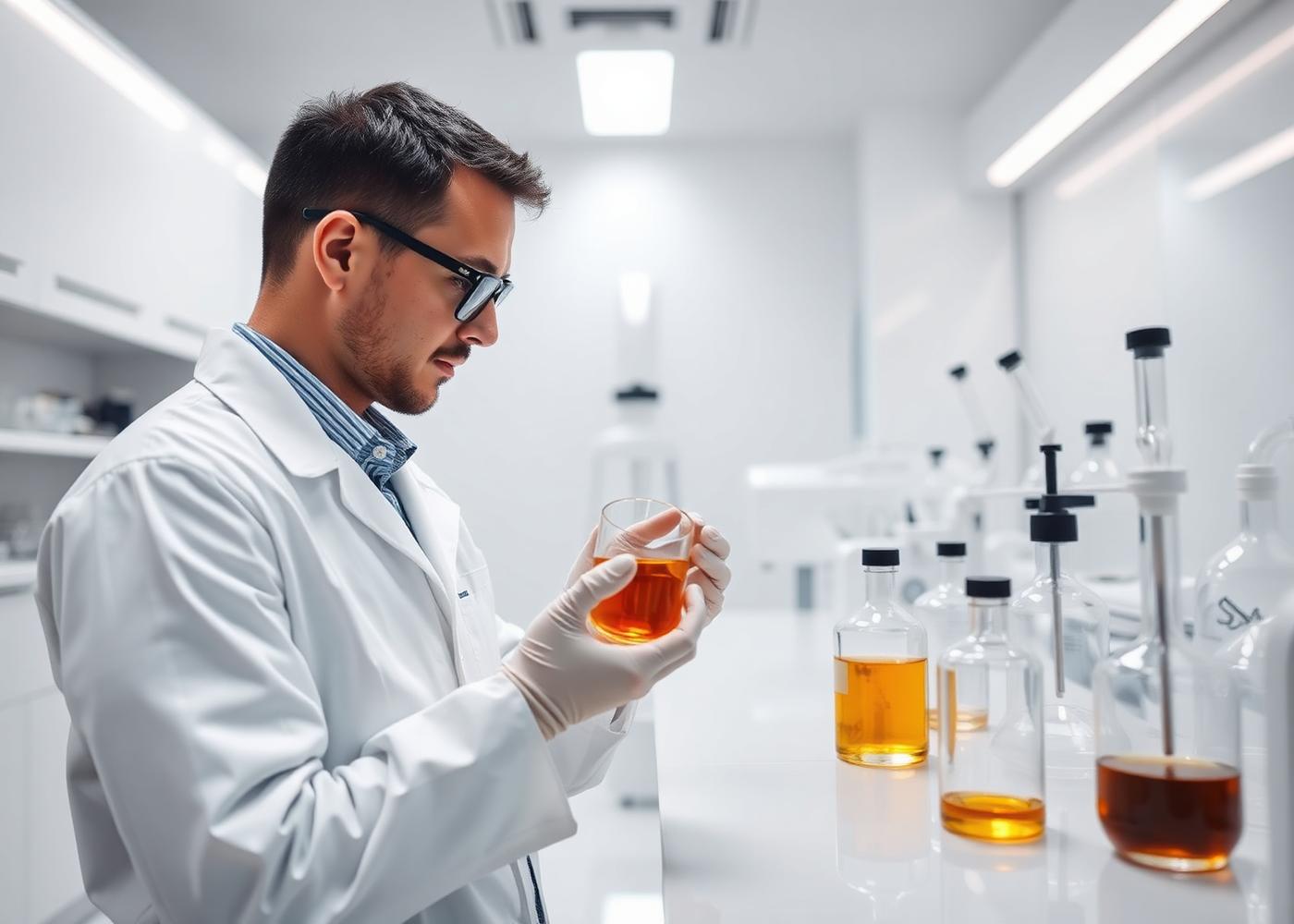 Scientist analysing feedstock in laboratory
